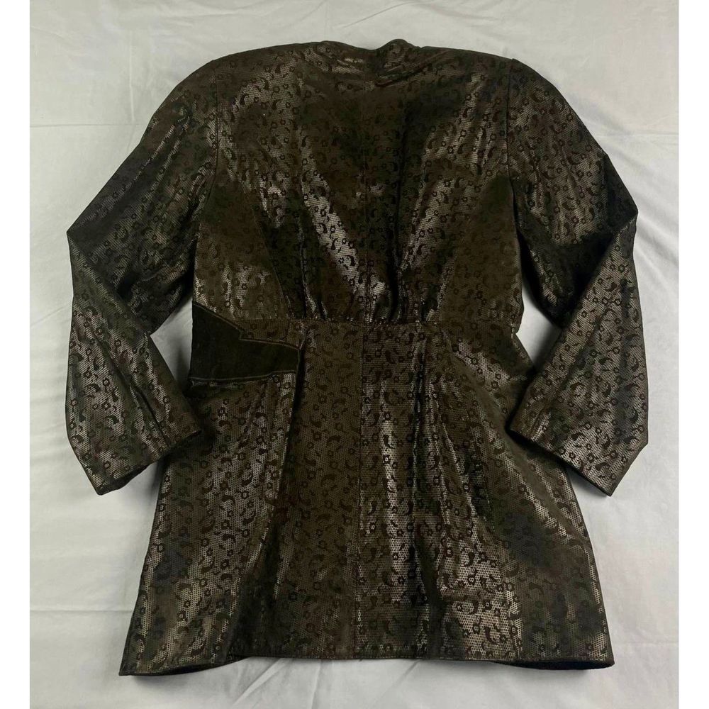 Vintage UDO Women's Animal Print Genuine Leather Blazer Jacket Black Size 38 - Picture 2 of 9
